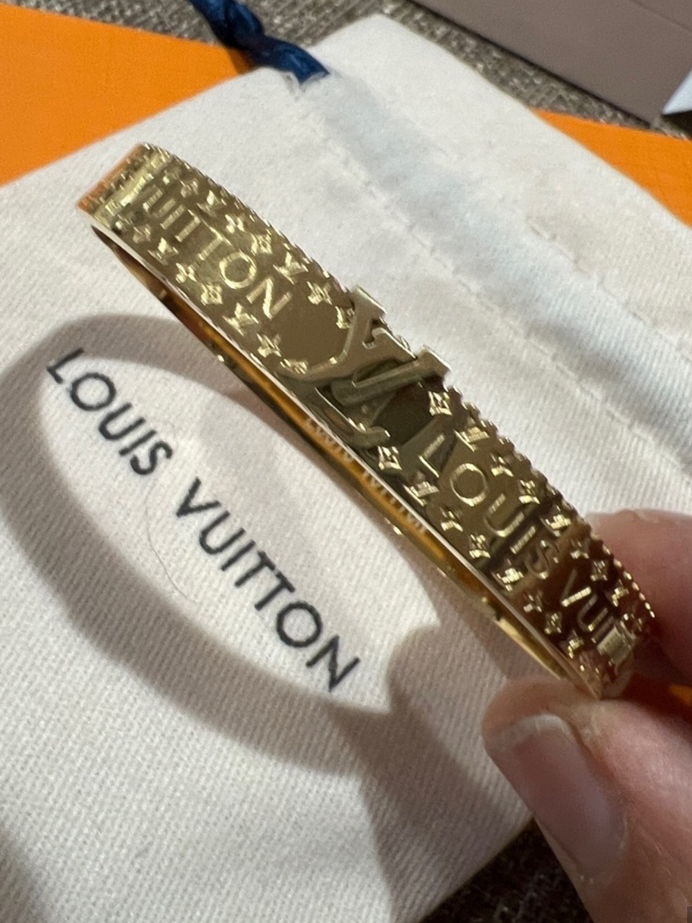Gold Monogram Slim Bangle Bracelet